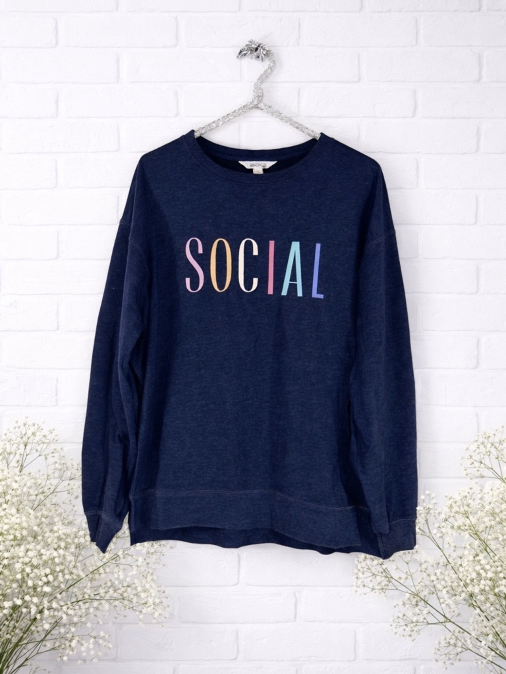 Wildfox Navy Social Statement Long Sleeve Sweatshirt Size S